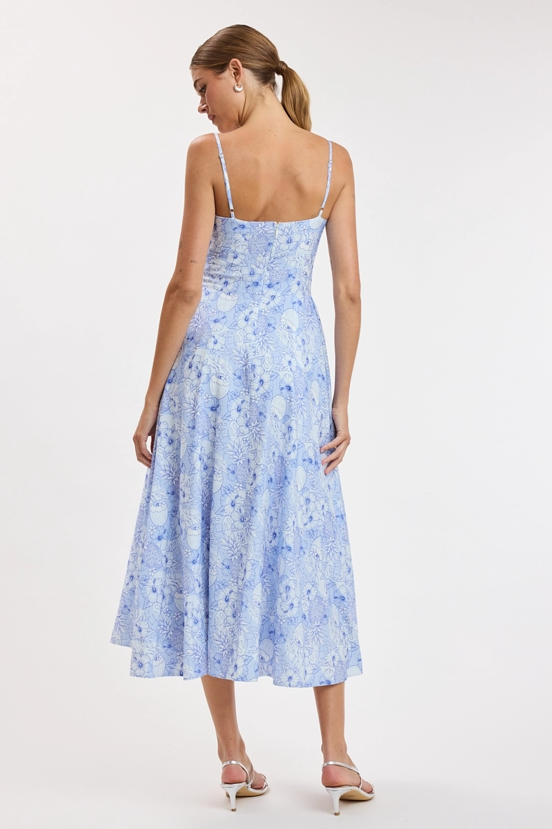 Blue Hawaii Twist Sweetheart Fit & Flare Midi Dress