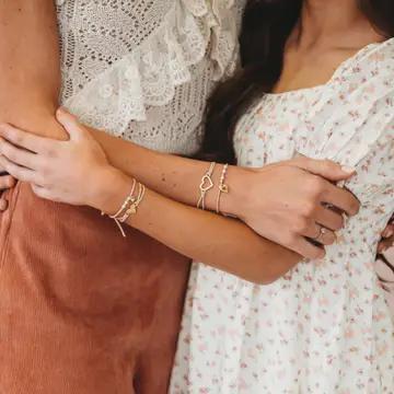 Mother / Daughter Pink with Pearls and Gold Hearts Shareable Hair Tie Bracelets