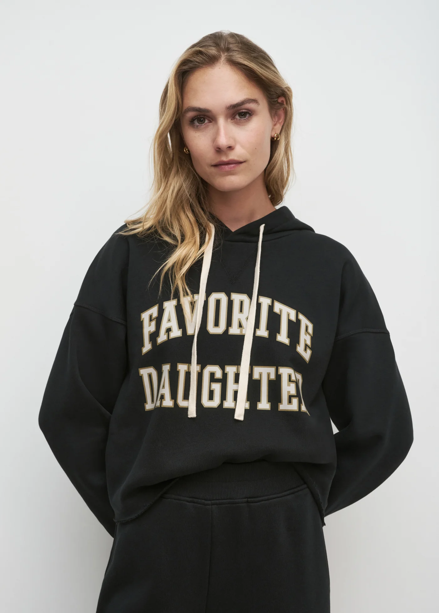 The Cropped Collegiate Hoodie - Black/Stone