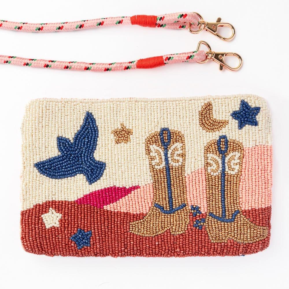 Leila Boot Seed Bead Clutch with Strap