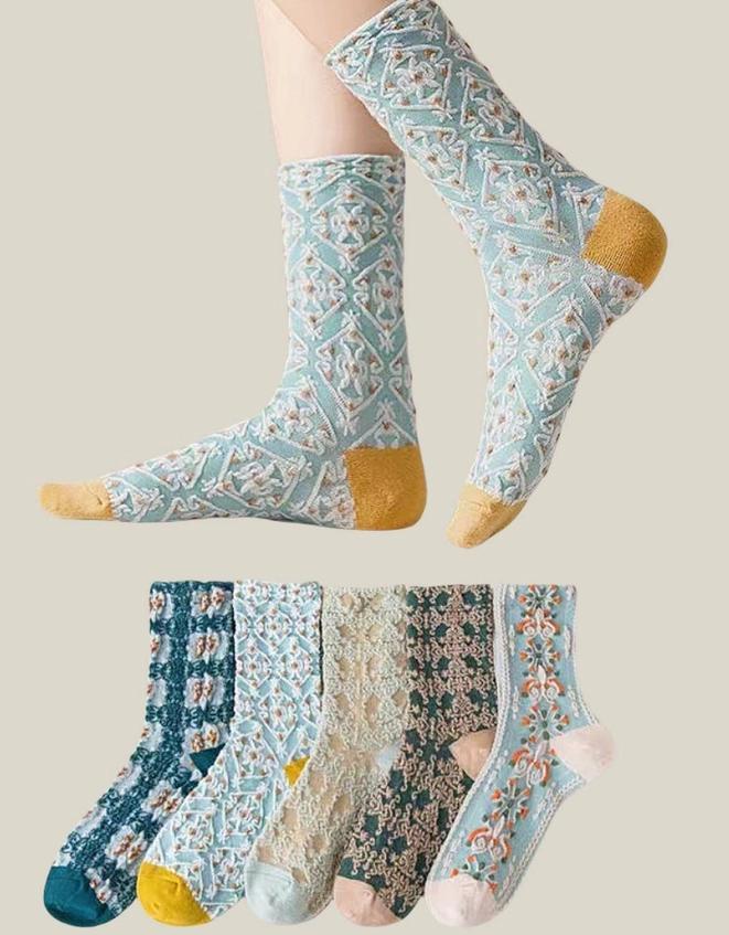Embroidered Vintage 3D Flower Socks
