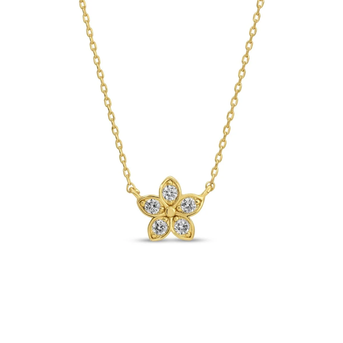Necklace - Smal plumeria with cubic zirconia acented petals