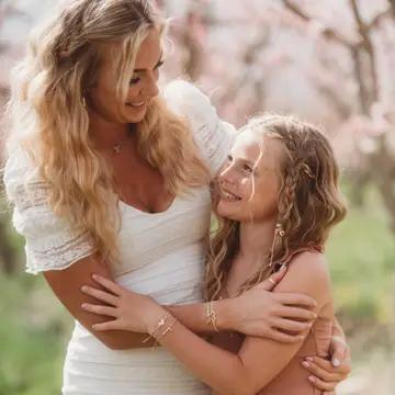 Mother / Daughter Pink with Pearls and Gold Hearts Shareable Hair Tie Bracelets