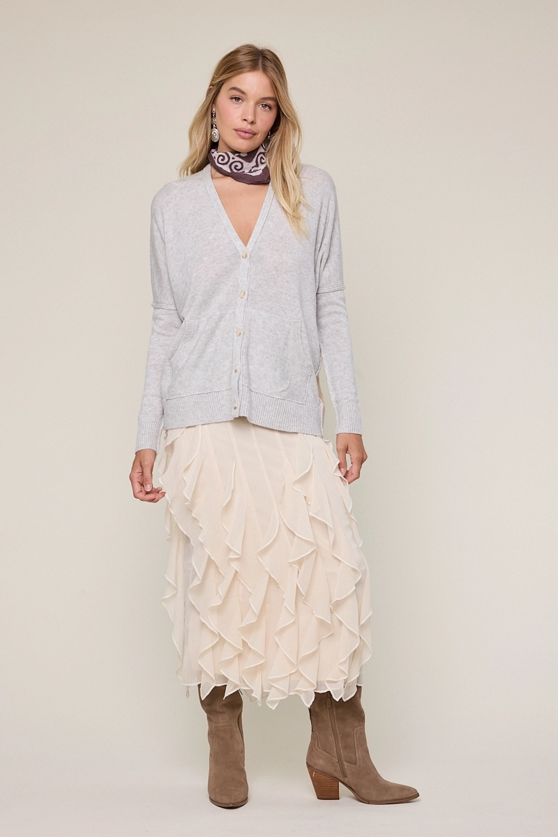 Sheer High-Waist Tiered Ruffle Lace Midi Skirt