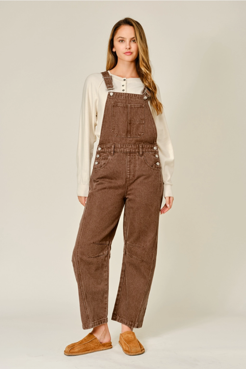 Aaron & Amber Slouchy Relax Fit Denim Overalls - Front View