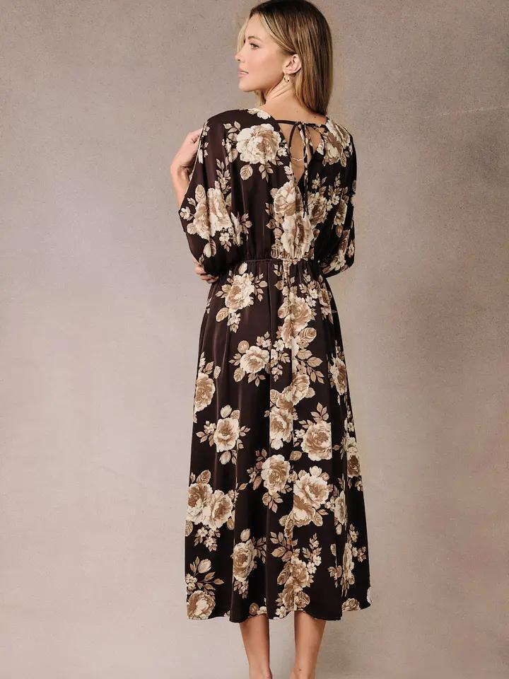 Sunday Edition Surplice V Neck Kimono Sleeve Floral Midi Dress