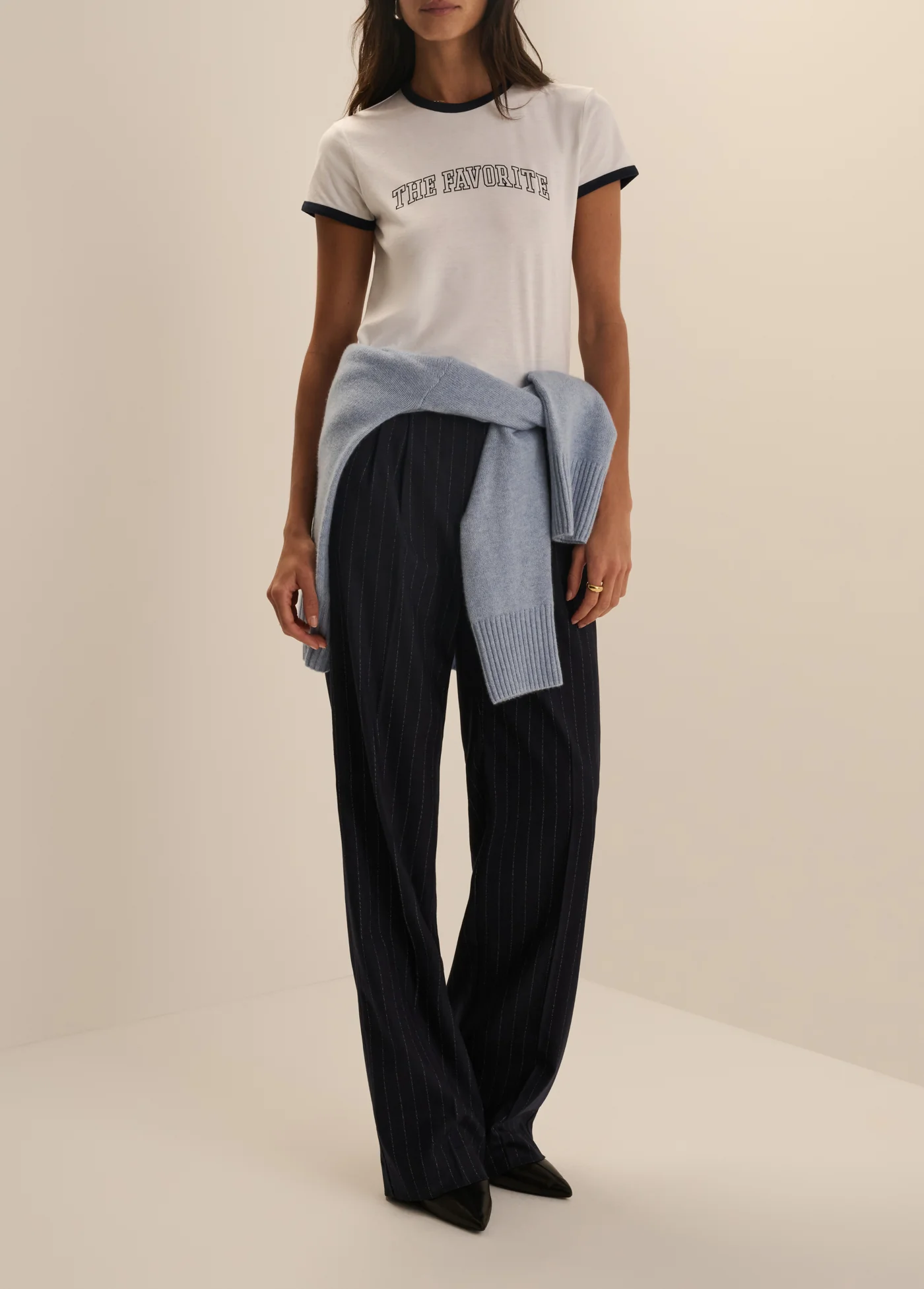 The Cropped Favorite Ringer Tee - White/Navy