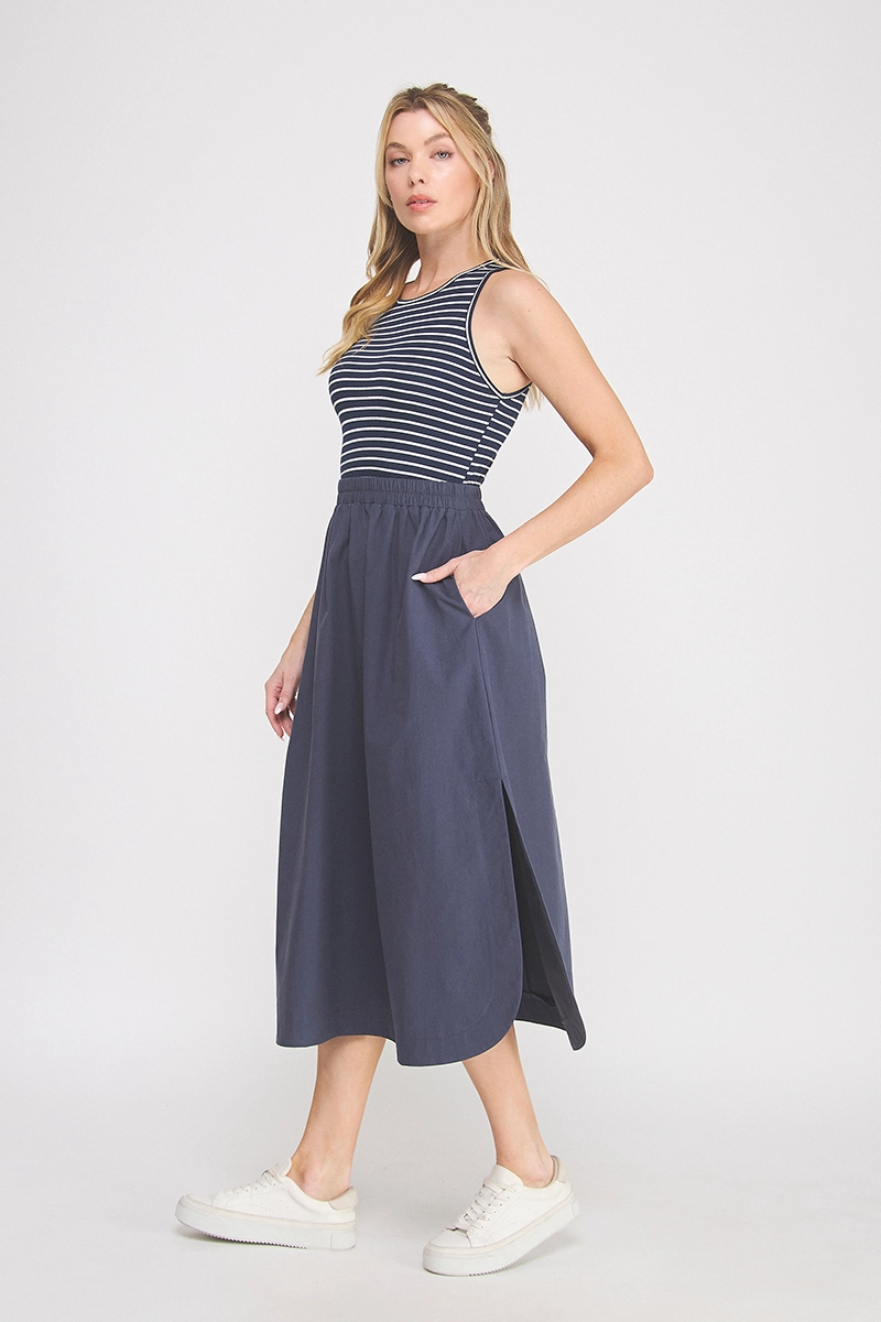 Striped Knit Tank Midi Skirt - Navy