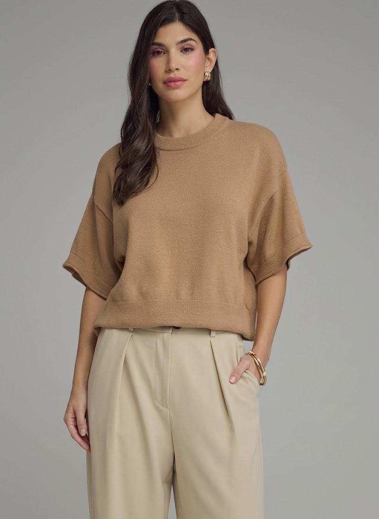 Camel Short-Sleeve Knit Tee