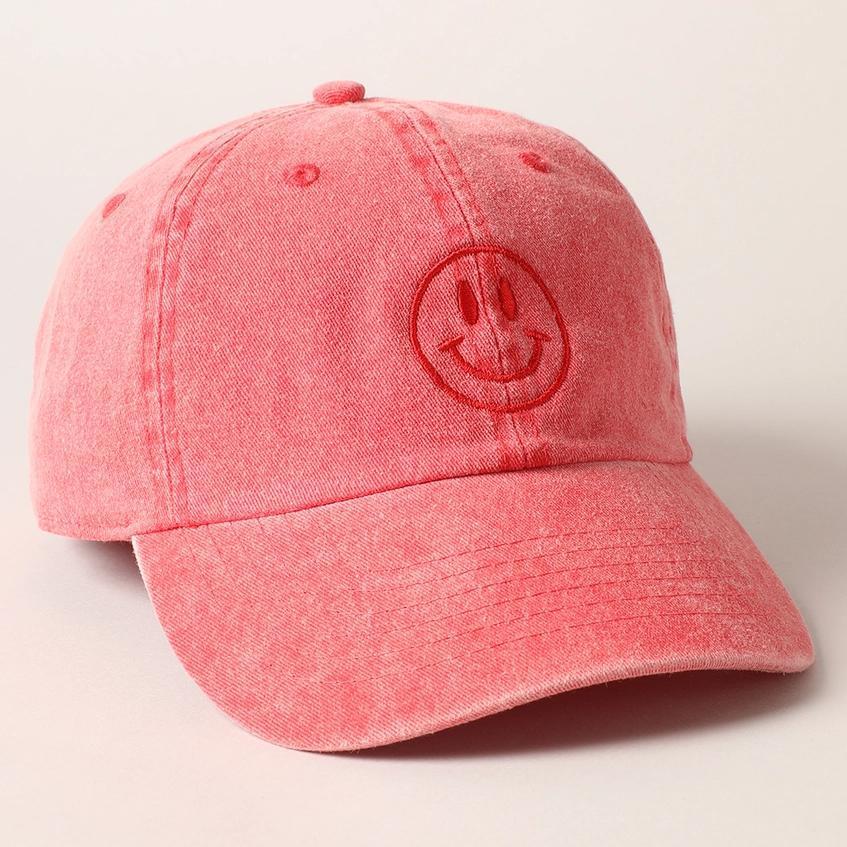 Happy Face Embroidered Cotton Baseball Cap