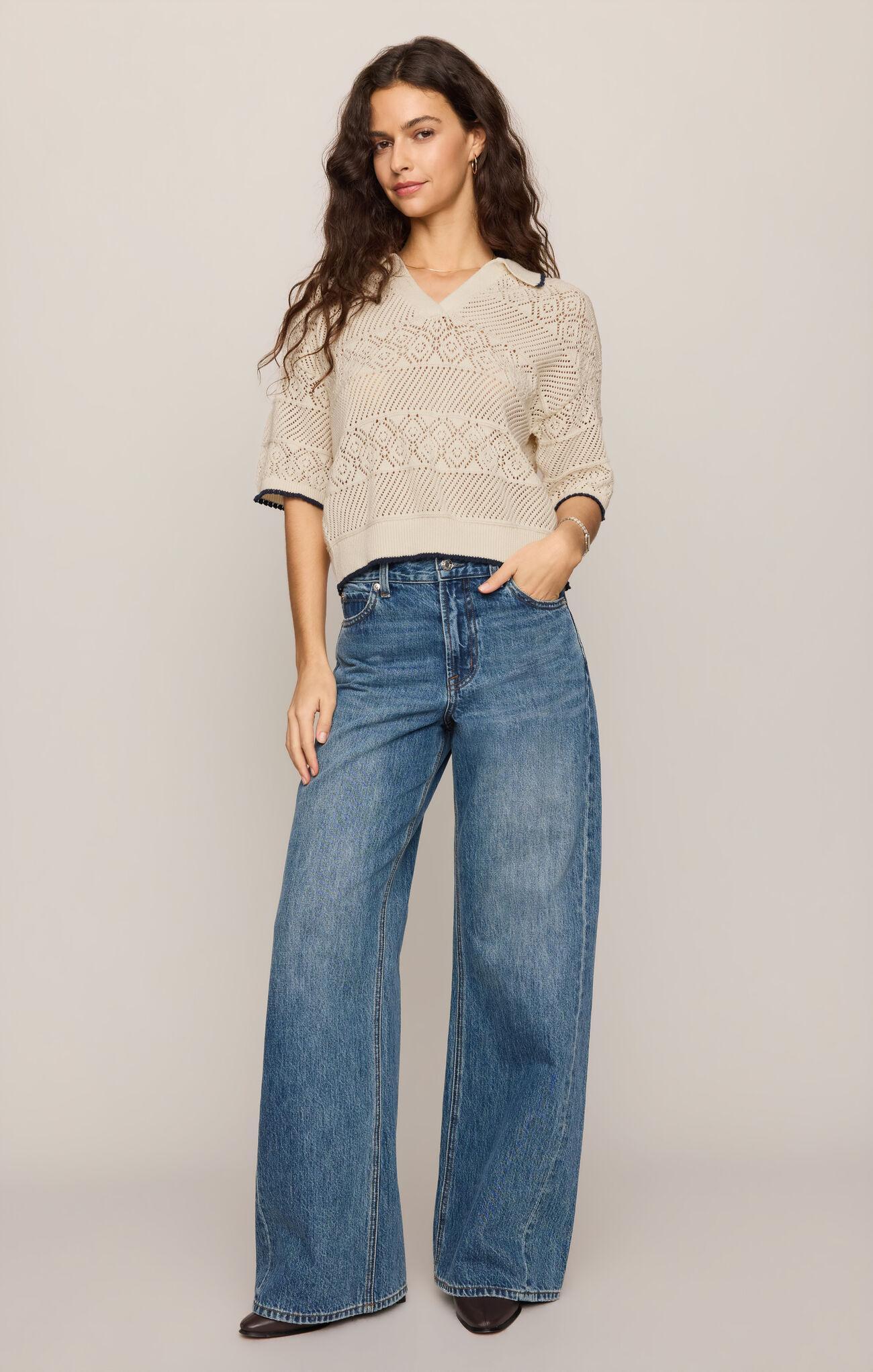 Denman Crochet Polo Sweater - Sandstone