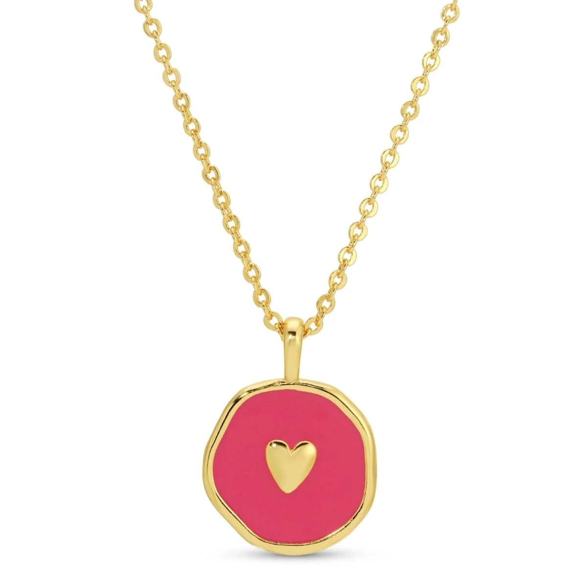 Necklace - Tiny heart on bright pink enamel pendant necklace - Gold