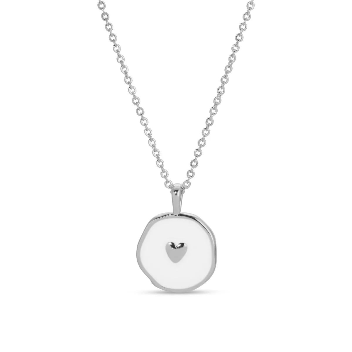 Necklace - Tiny heart on white enamel pendant - Silver