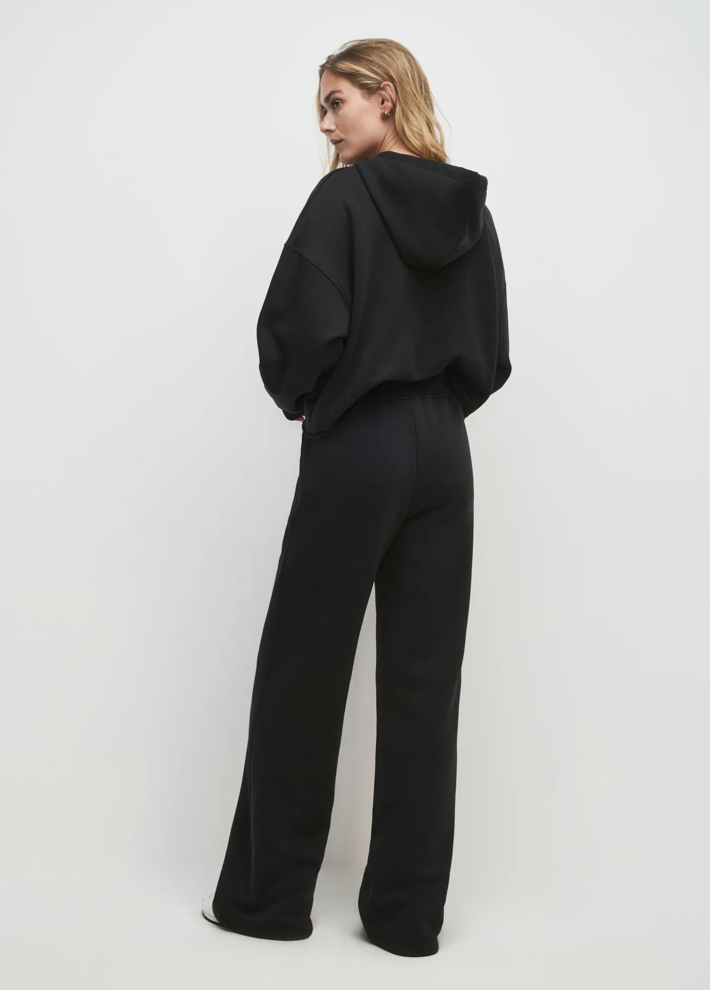 The Cropped Collegiate Hoodie - Black/Stone