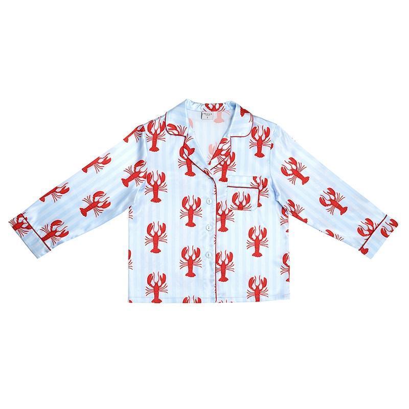 Pjs with Velvet Tie - Blue Stripes + Lobsters