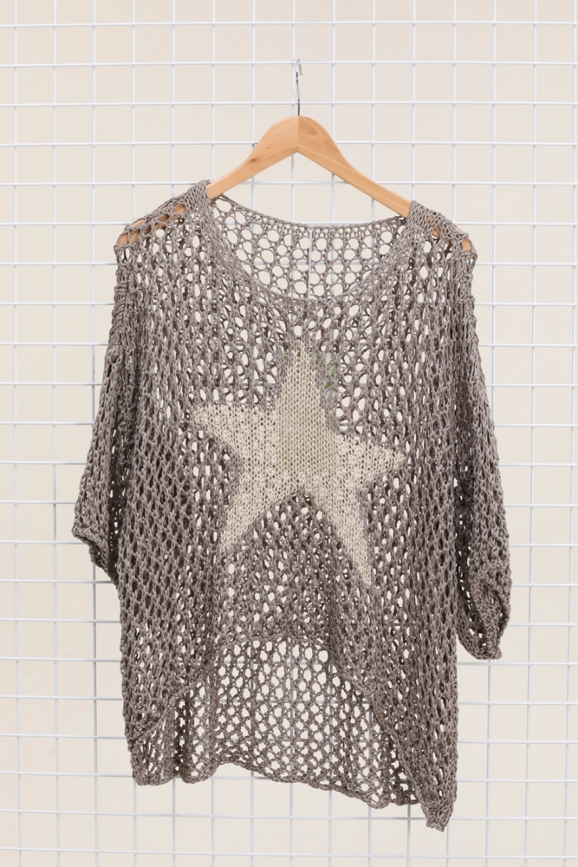 Cotton Knit Sweater with Star Pattern