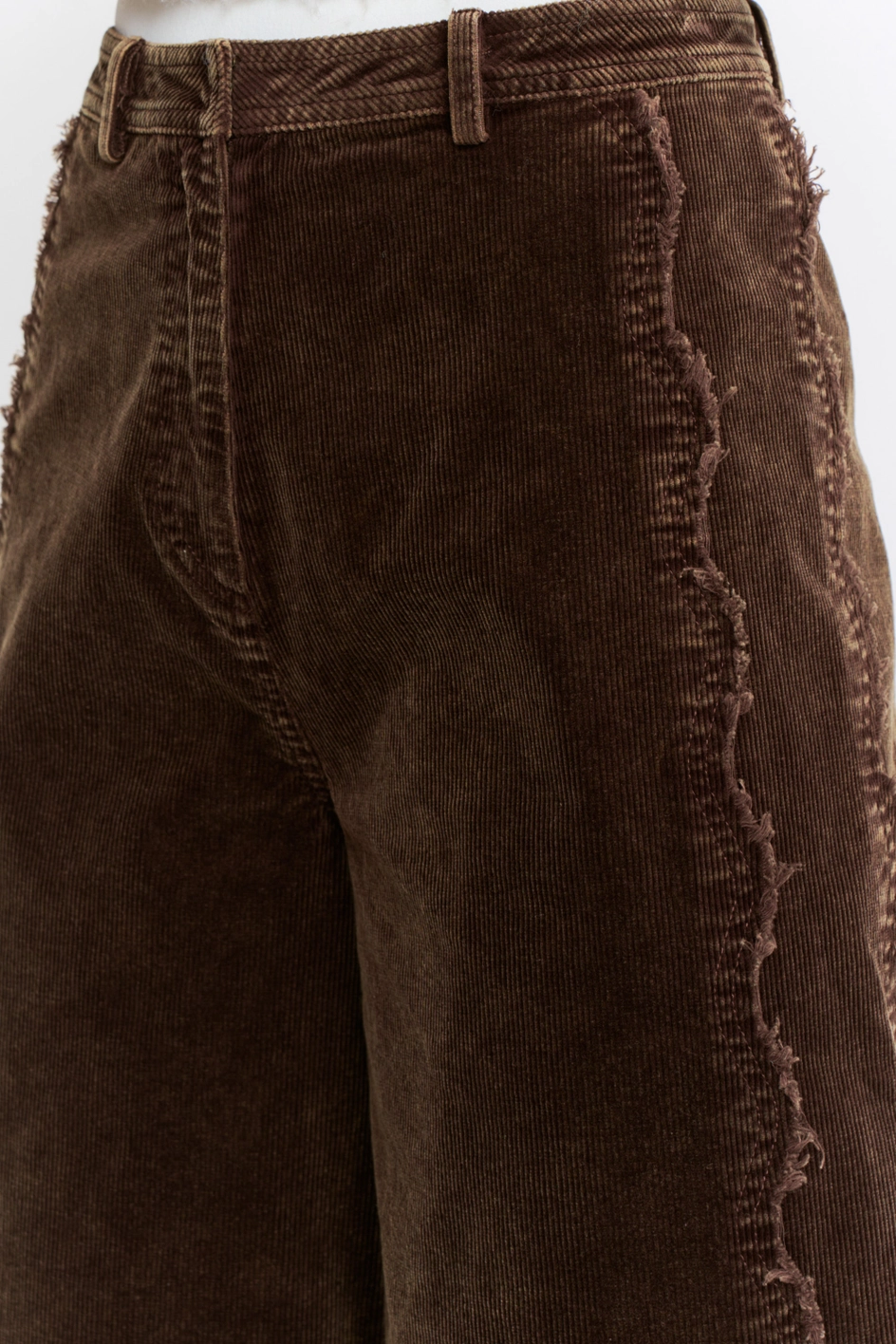 Wide-Leg Corduroy High-Rise Scalloped Trousers - Brown