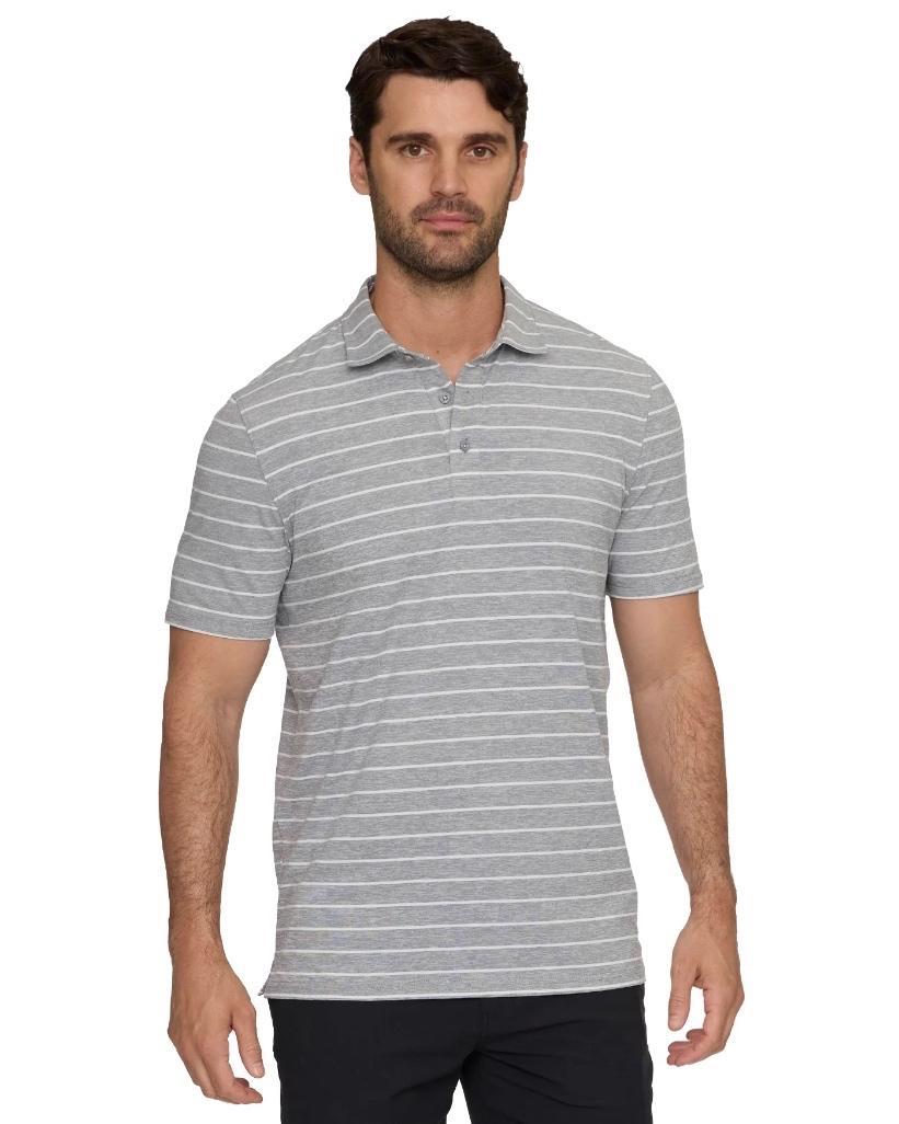 Elite Striped Performance Polo - Charcoal Heather