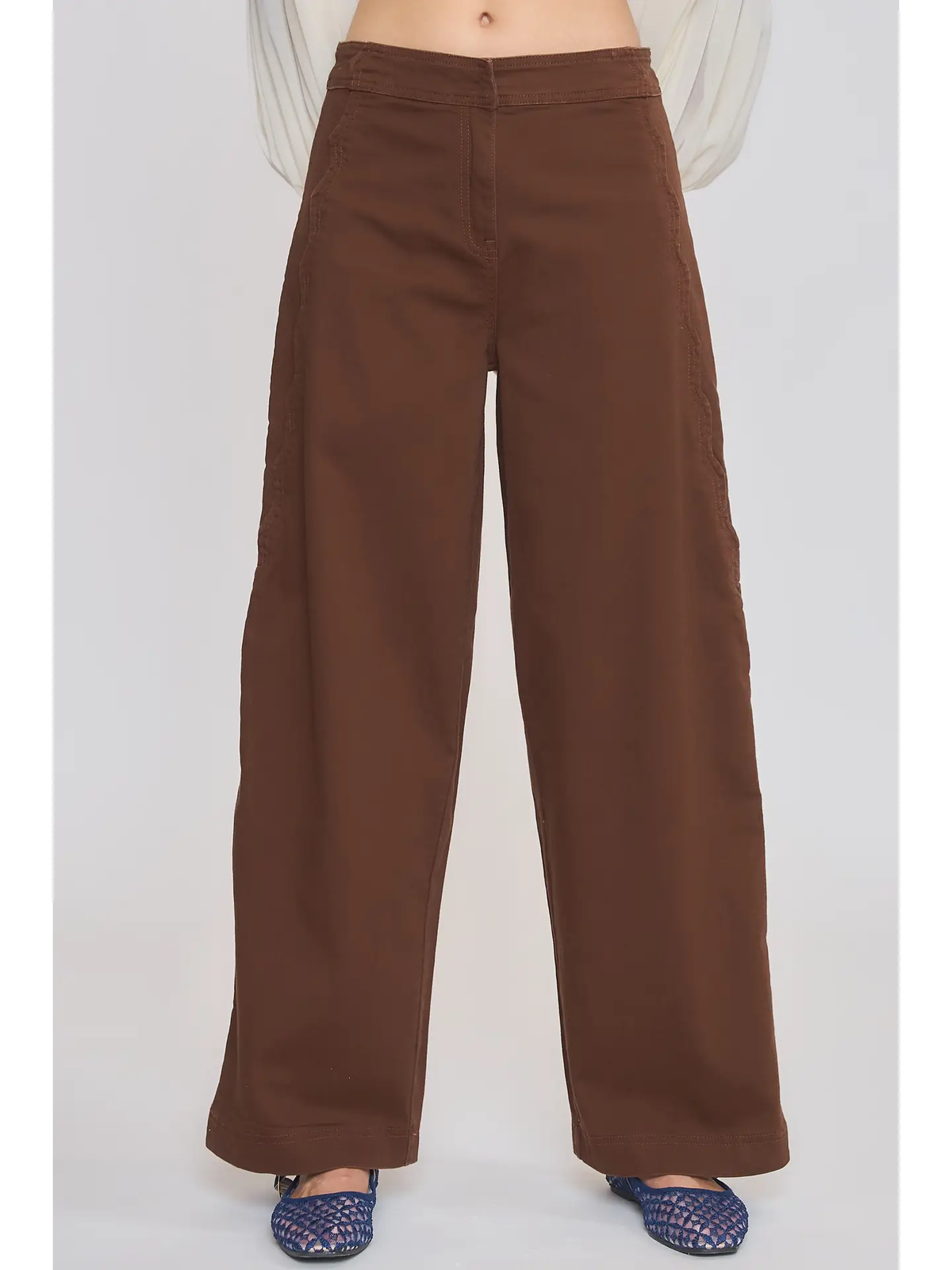 Wide-Leg Stretchy Denim Trousers