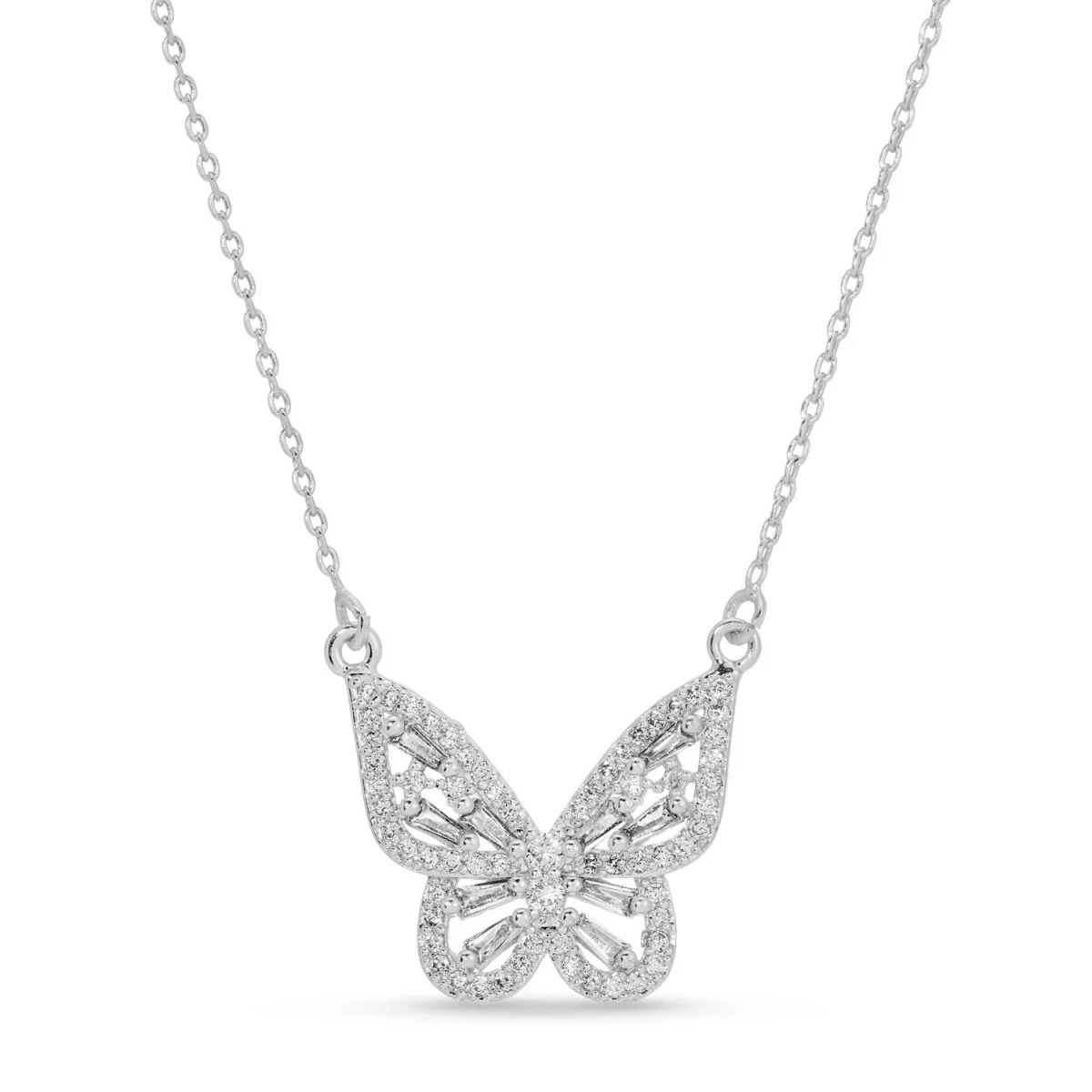 Necklace - Butterfly pendant with various shaped cubic zirconia