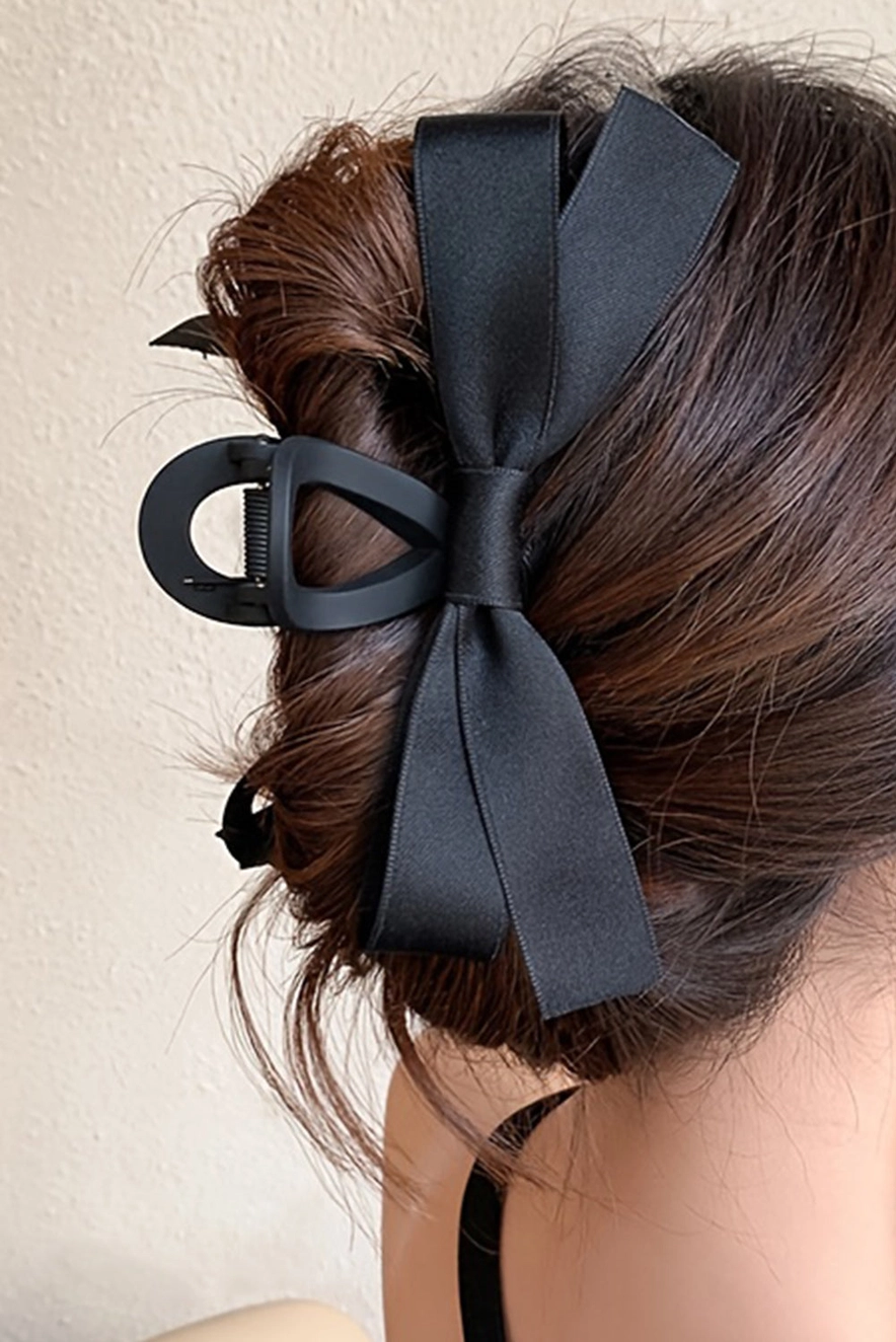 Solid Color Bow Large Hair Claw Clip - Black
