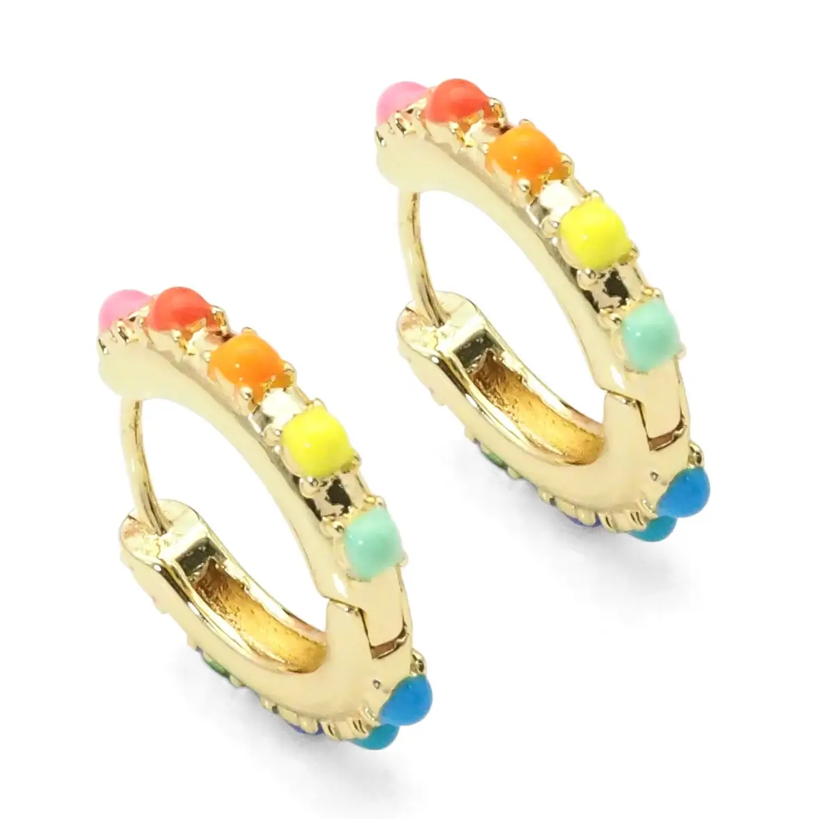 Gold Colorful Enamel Hoop Earrings