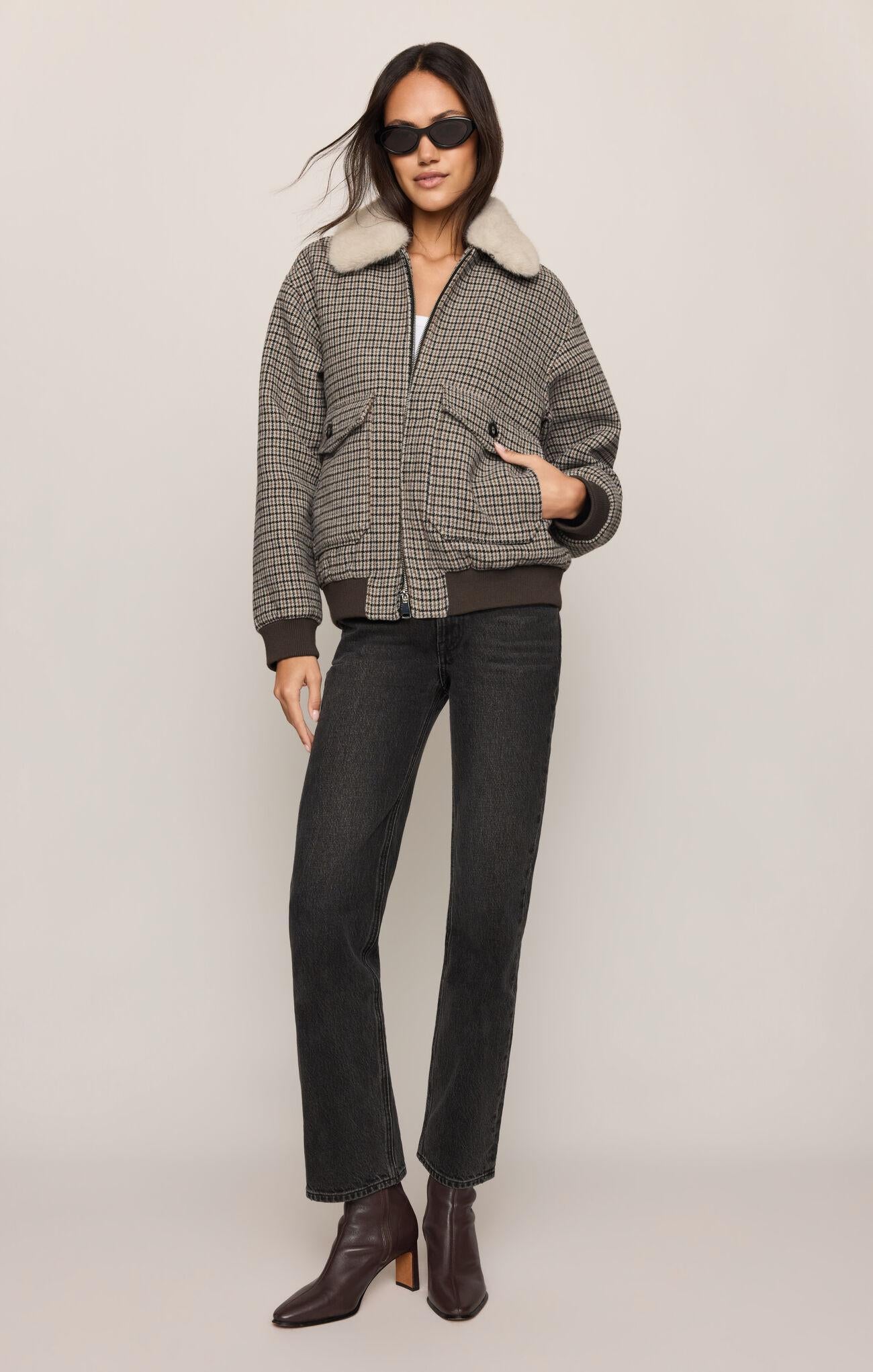 Tavi Plaid Bomber Jacket - Cocoa Bean