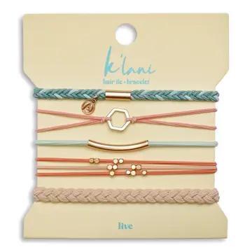 Live Teal and Coral with Gold Accent Hair Tie Bracelets