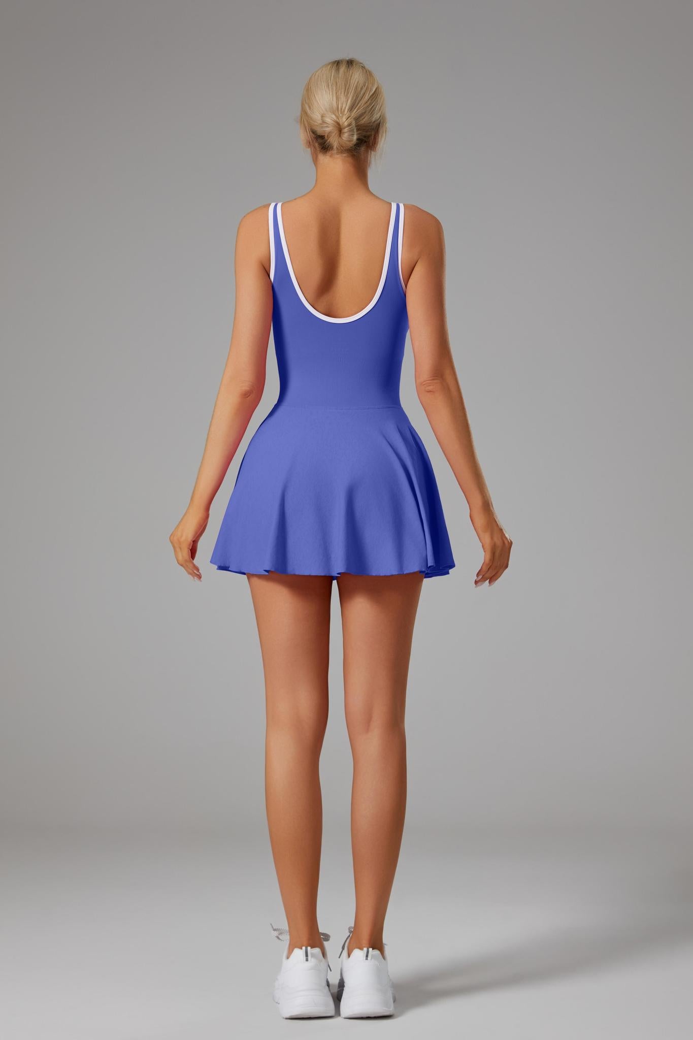 Sleeveless Tennis Dress W/ Pads & Pocket Shorts - Royal Blue