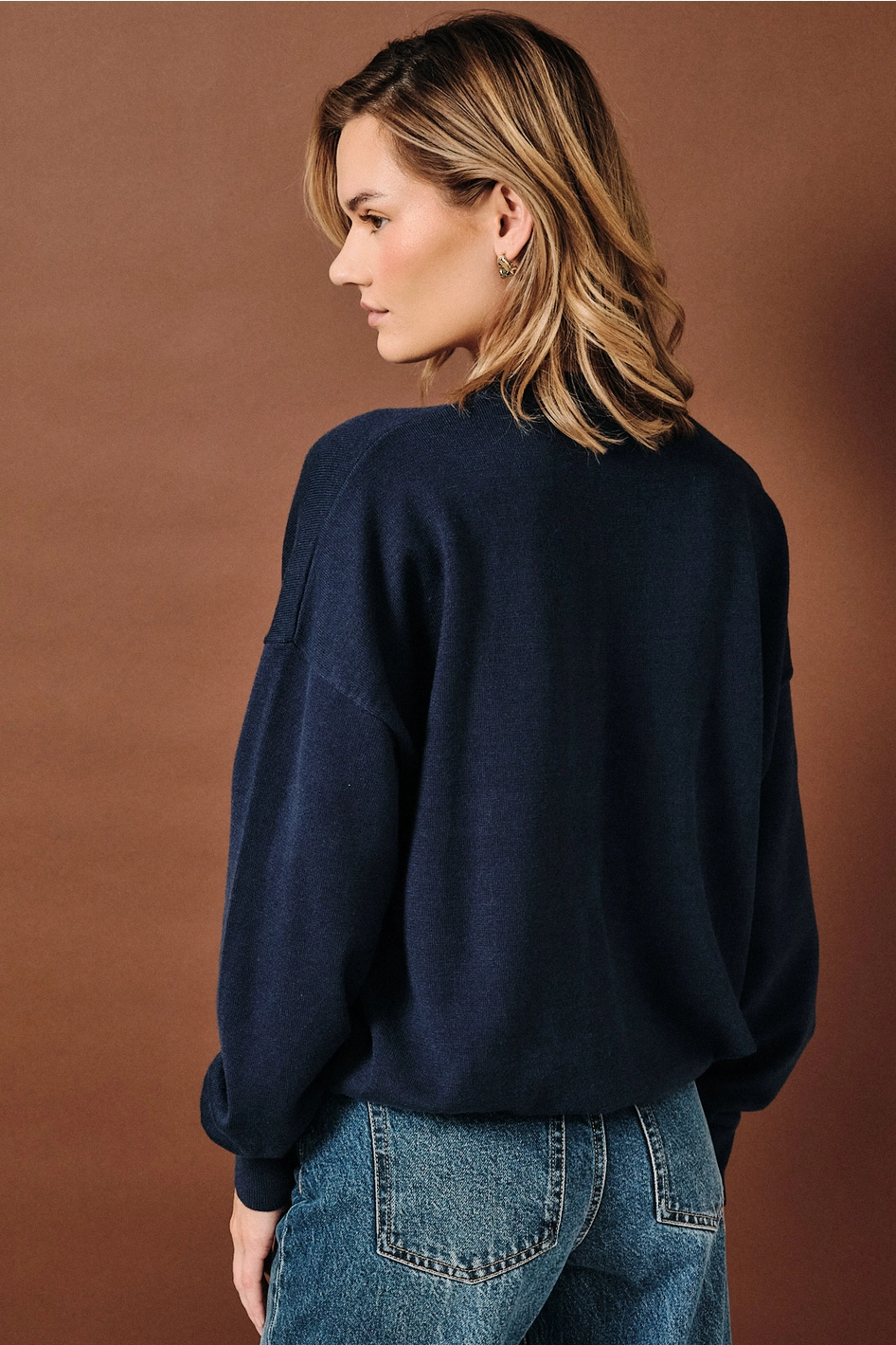 Merry Candy Cane Graphic Crew Neck Knit Sweater - Navy