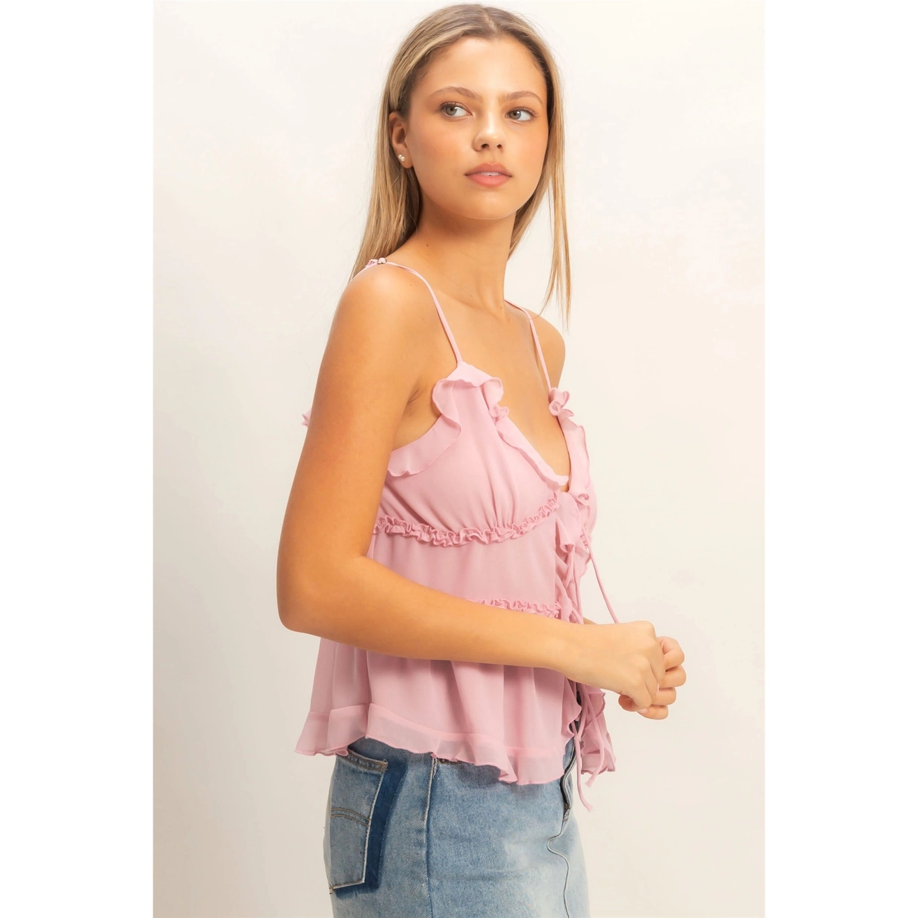 Layered Tie-Front Camisole Top - Blush