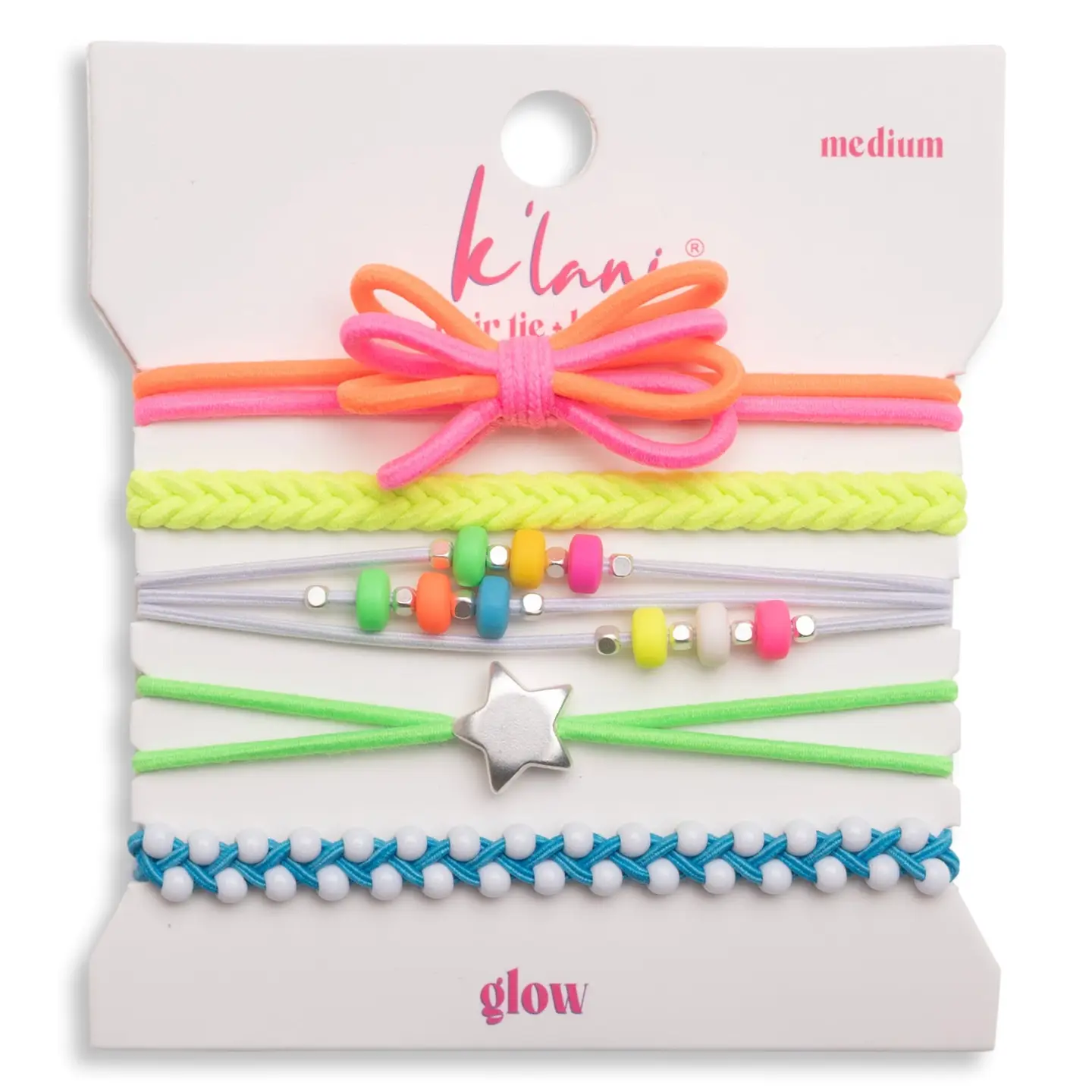 "Glow" Neon with Silver Accents Hair Tie Bracelets - Medium