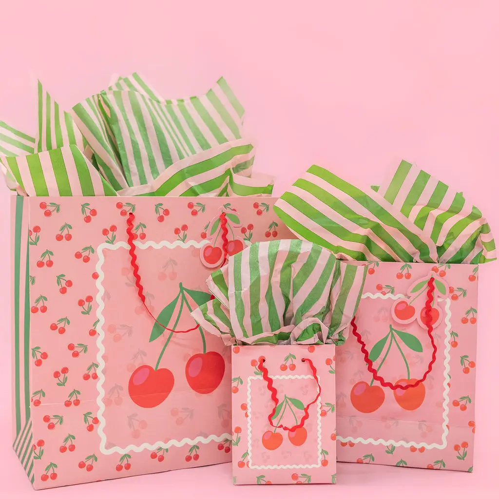 Cherry On Top Gift Bag + Stripes - Ric Rac Handle - Gift Tag