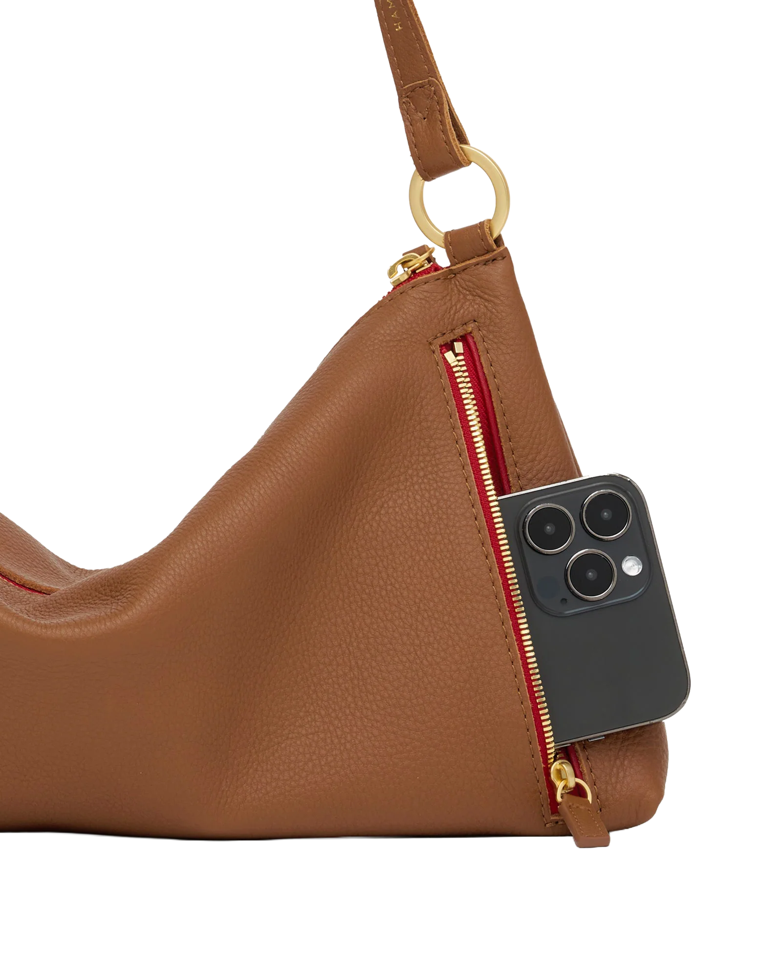 Hammitt Kyle Med - Mahogany Pebble/Brushed Gold Red Zip
