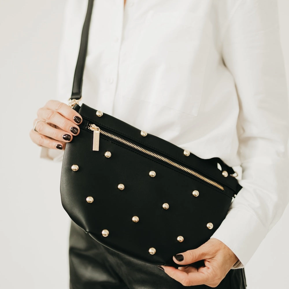 Chic Gold Studded Westlyn Bum Bag - Black