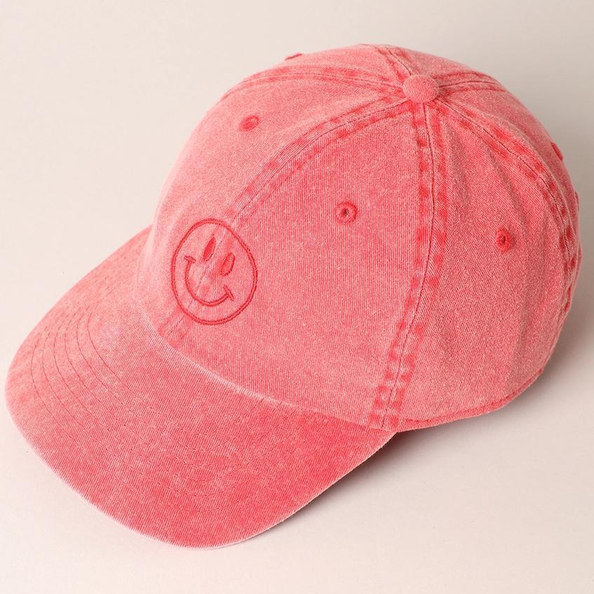 Happy Face Embroidered Cotton Baseball Cap