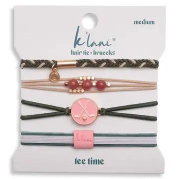 "Tee Time" Green and Pink Hair Tie Bracelets with Removable Ball Marker - Medium
