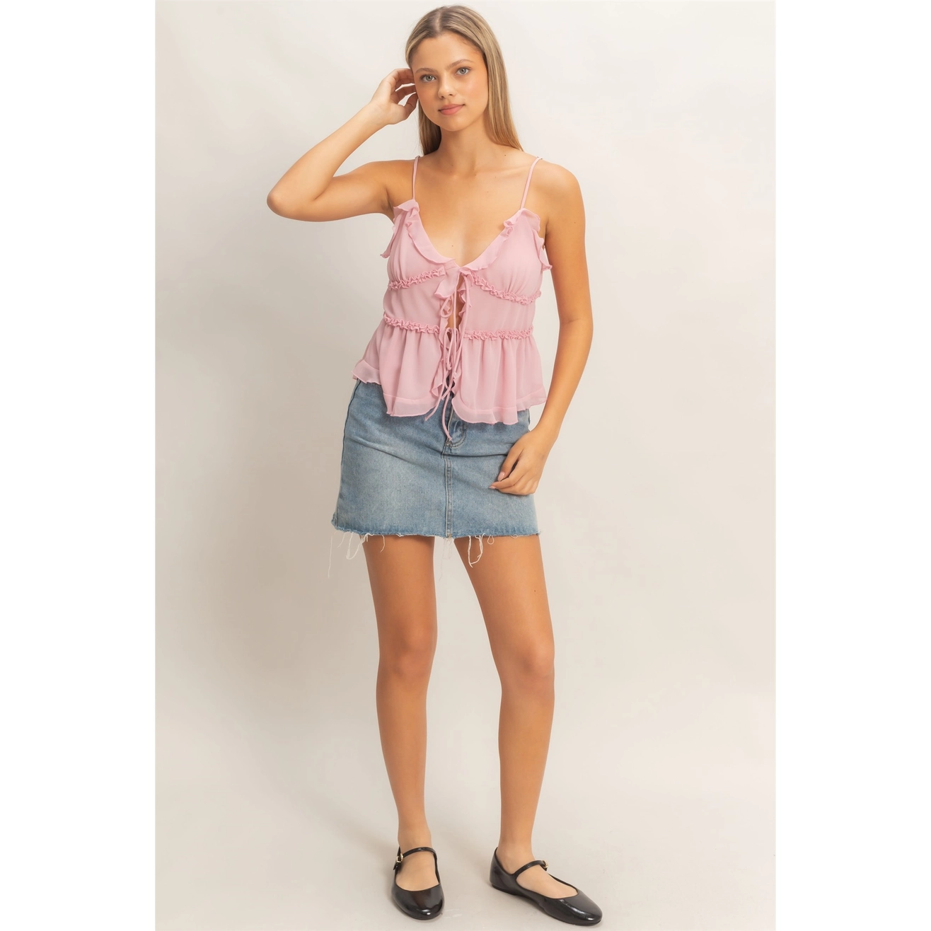 Layered Tie-Front Camisole Top - Blush