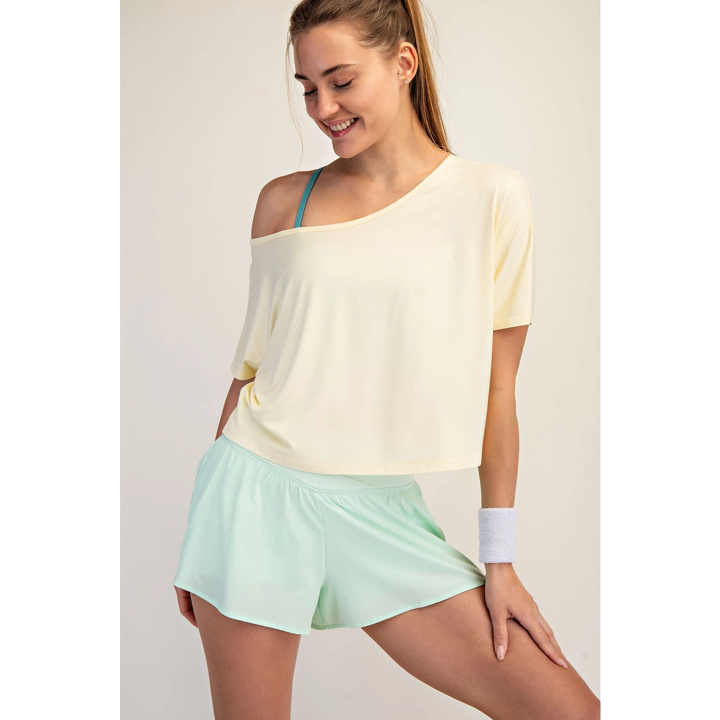Viscose Modal Cropped Off Shoulder Top - Lemon Chiffon