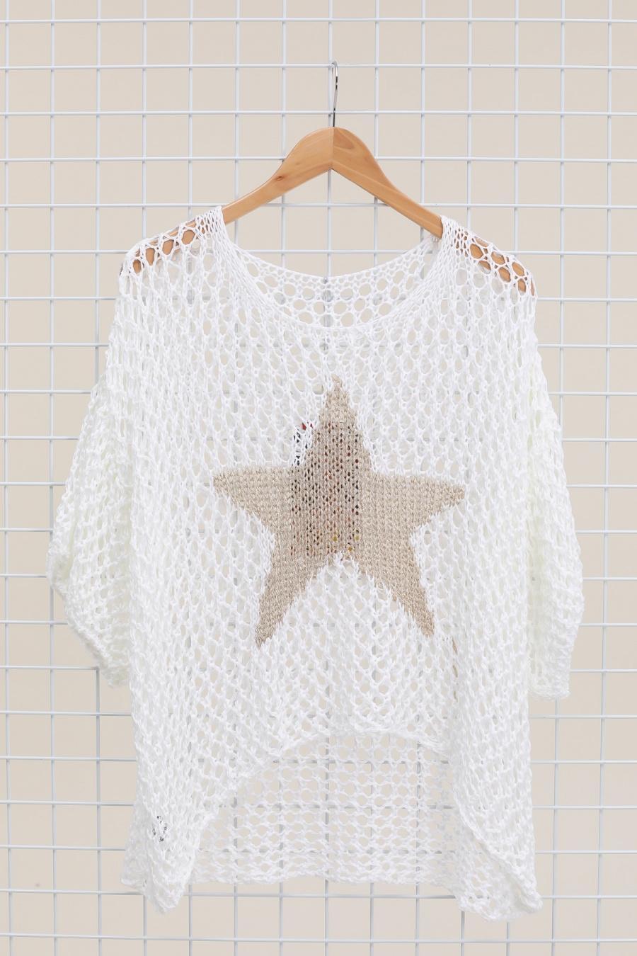 Cotton Knit Sweater with Star Pattern