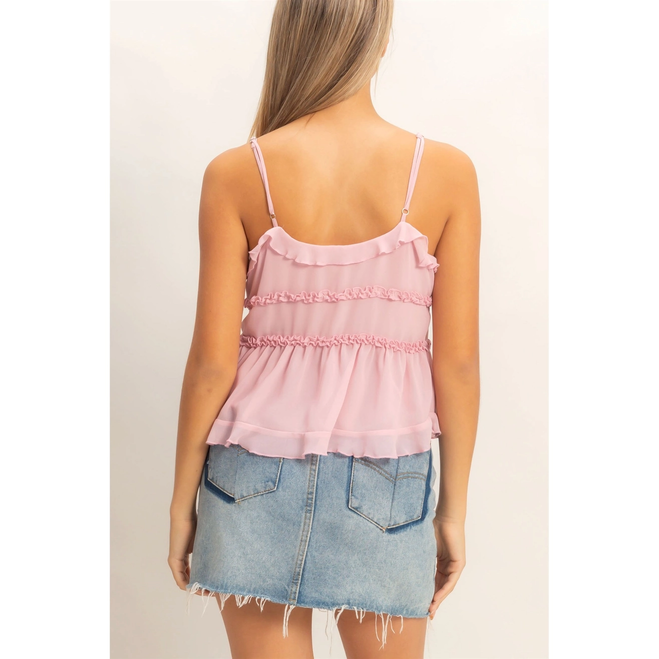 Layered Tie-Front Camisole Top - Blush