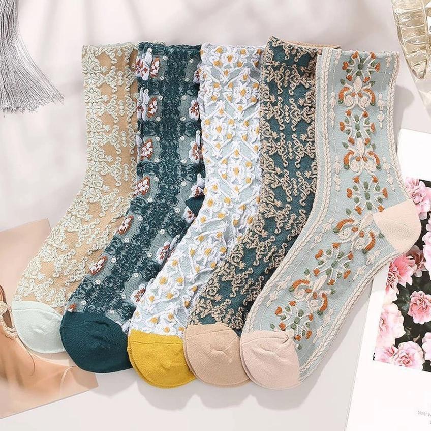 Embroidered Vintage 3D Flower Socks