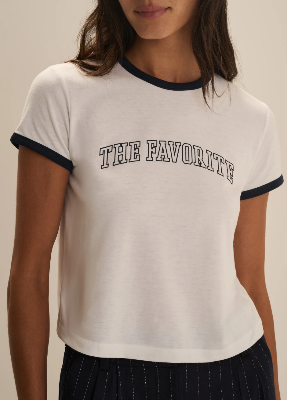 The Cropped Favorite Ringer Tee - White/Navy