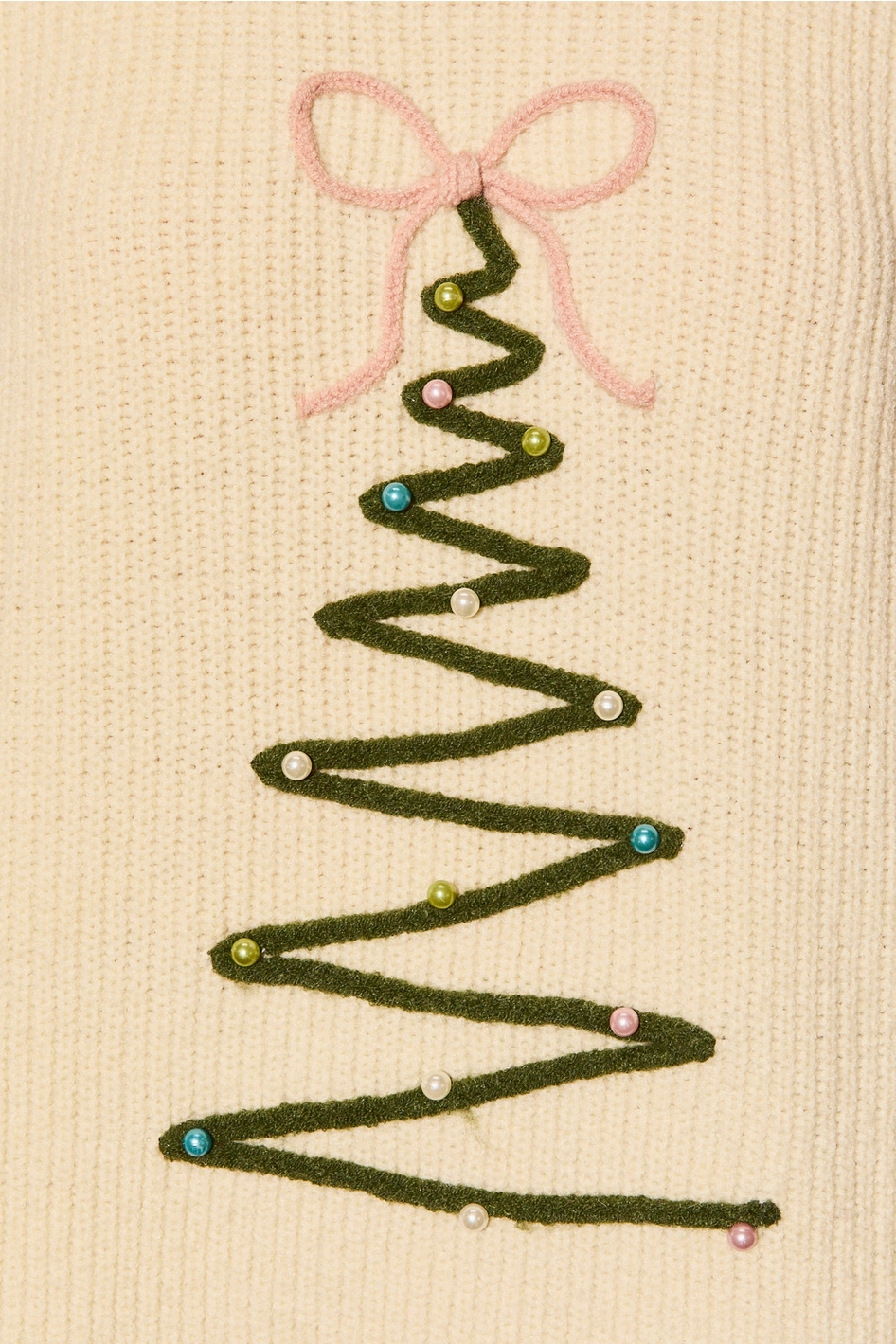 Christmas Tree Embroidered Oversized Knit Sweater - Cream