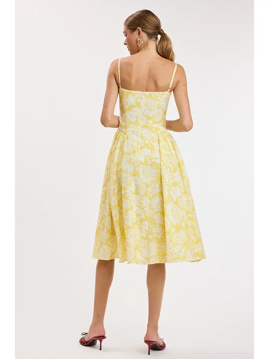 Yellow Floral Sleeveless Underwire Long Midi Dress