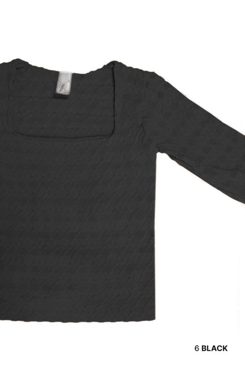 NIKIBIKI Lace Textured Square LS Top | 06 Black