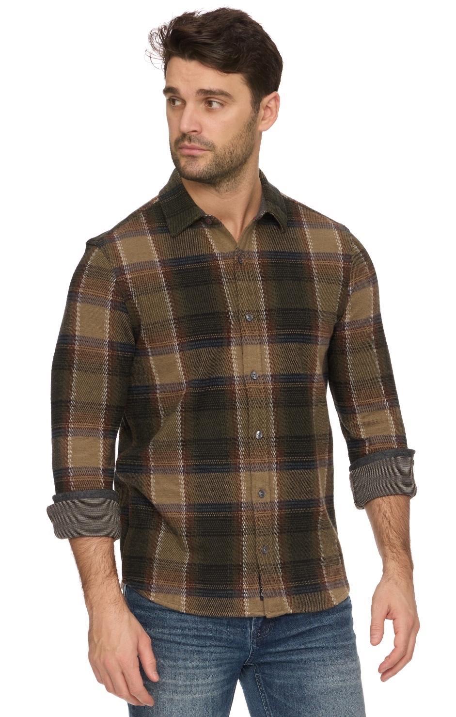 Crowley L/S Hero Knit Flannel - Olive/Brown