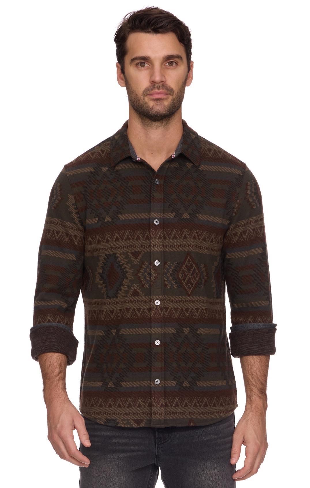 Forestdale L/S Southwestern Hero Knit Flannel - Olive/Brown