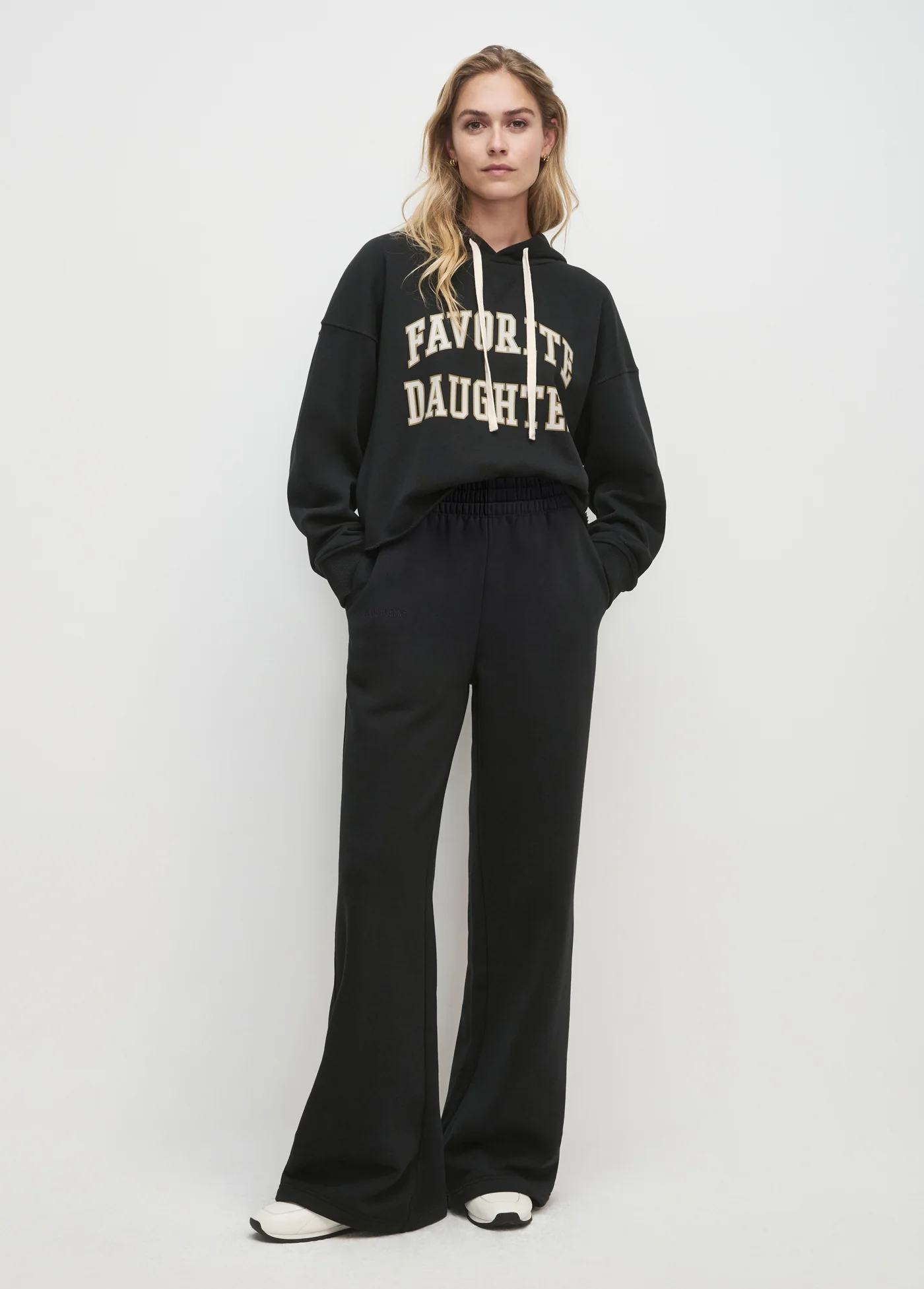 The Cropped Collegiate Hoodie - Black/Stone