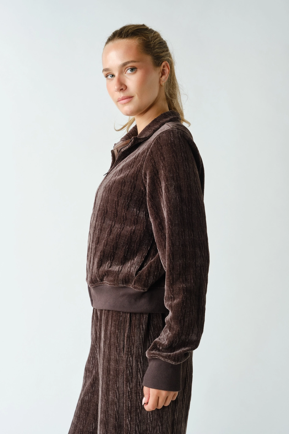 Groove-Track Textured Zip-Up Jacket - Coffee Bean